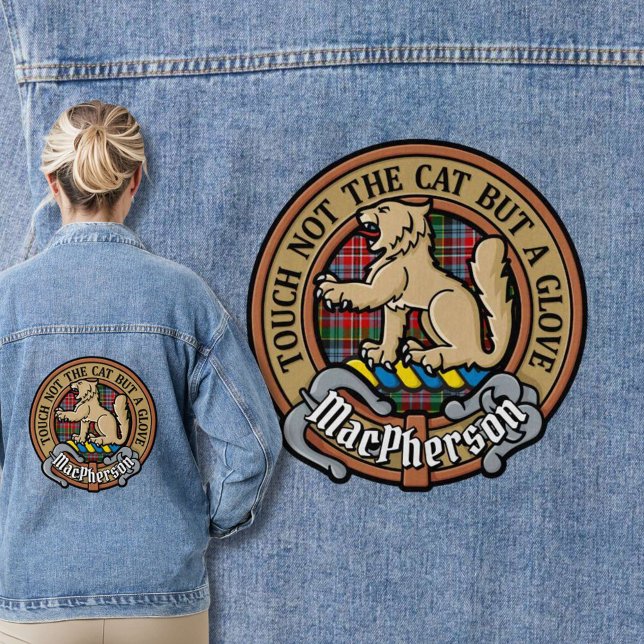 Clan MacPherson Wappen über Tartan Jeansjacke (Von Creator hochgeladen)