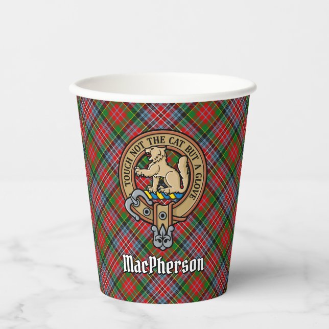 Clan MacPherson Wappen über Tartan Paper Cups Pappbecher (Vorderseite)