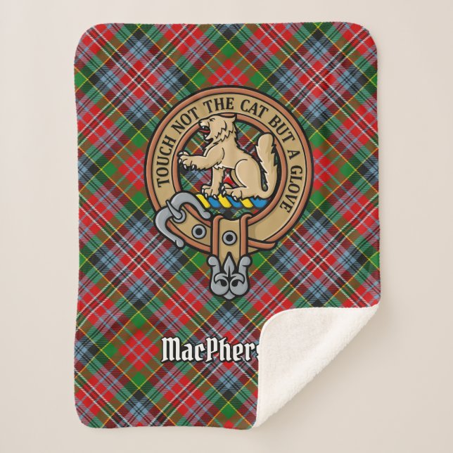 Clan MacPherson Wappen über Tartan Sherpadecke (Vorderseite)