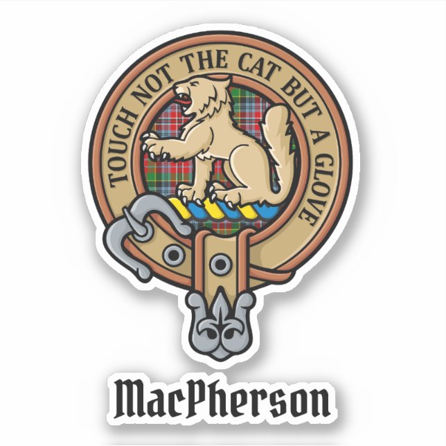Clan MacPherson Wappen über Tartan Sticker (Vorderseite)