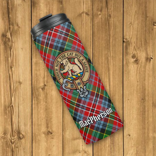 Clan MacPherson Wappen über Tartan Thermosbecher (Von Creator hochgeladen)