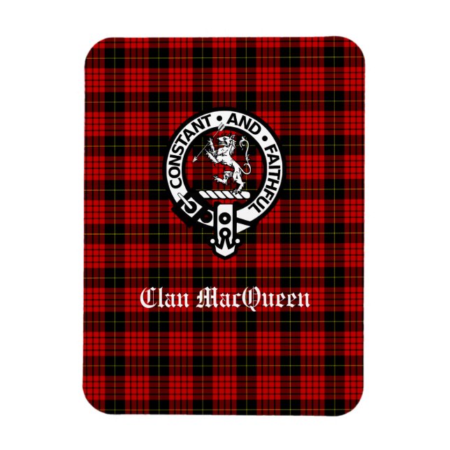Clan MacQueen Crest Badge & Tartan Magnet (Vertikal)