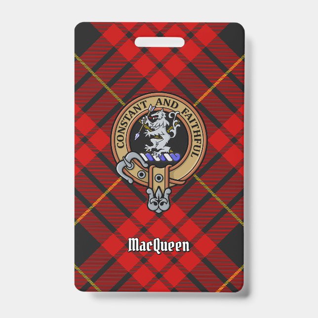 Clan MacQueen Crest über Tartan Ausweis (Vorderseite)