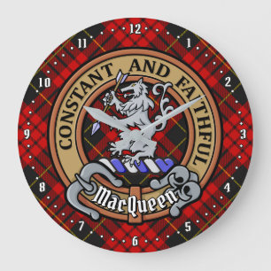 Clan MacQueen Crest über Tartan Große Wanduhr