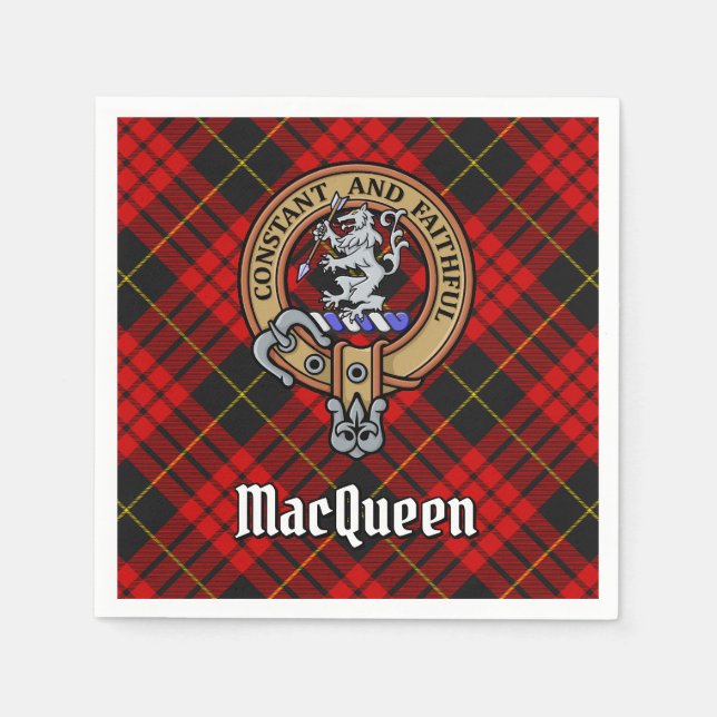 Clan MacQueen Crest über Tartan Serviette (Vorderseite)