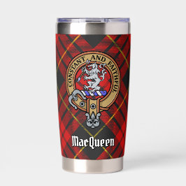 Clan MacQueen Crest über Tartan Thermobecher