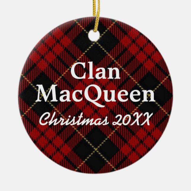 Clan MacQueen Scottish Red and Black Tartan Keramikornament (Vorne)