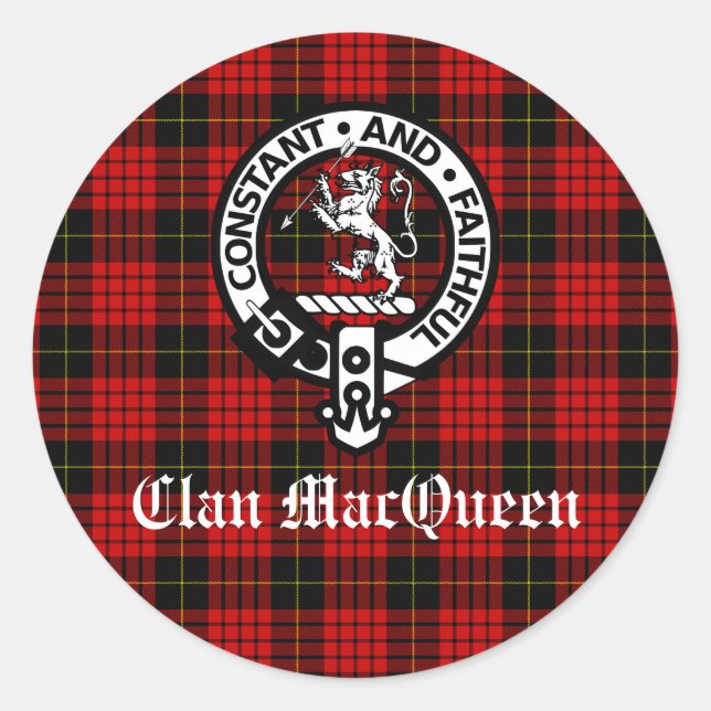 Clan MacQueen Wappen Abzeichen & Tartan Runder Aufkleber (Vorderseite)