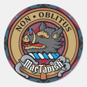 Clan MacTavish Wappen über Tartan Runder Aufkleber