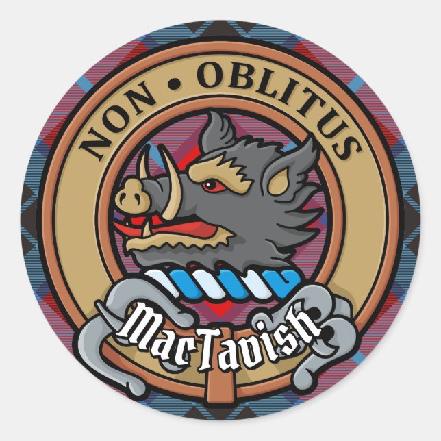 Clan MacTavish Wappen über Tartan Runder Aufkleber (Vorderseite)