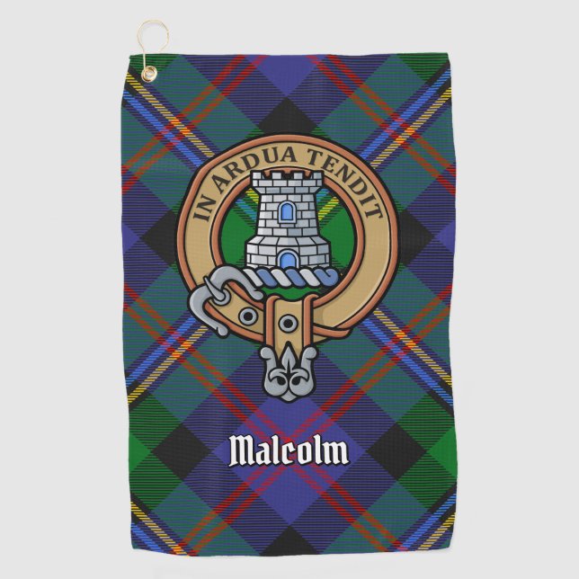 Clan Malcolm Crest over Tartan Golfhandtuch (Vorderseite)