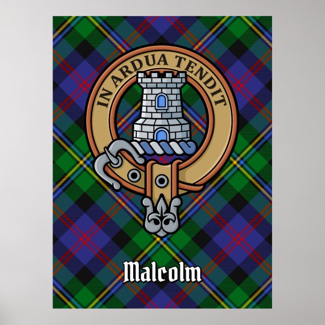Clan Malcolm Crest over Tartan Poster (Vorne)
