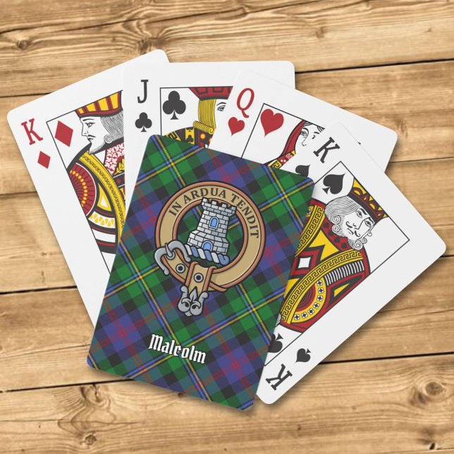 Clan Malcolm Crest over Tartan Spielkarten (Von Creator hochgeladen)