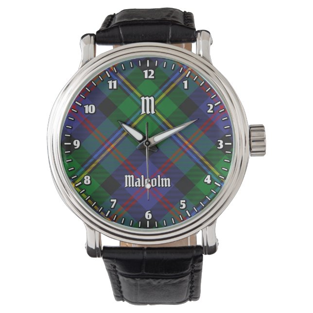 Clan Malcolm Tartan Armbanduhr (Vorderseite)