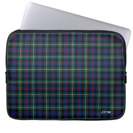 Clan Malcolm Tartan Dark Blue Kariert Monogram Laptopschutzhülle