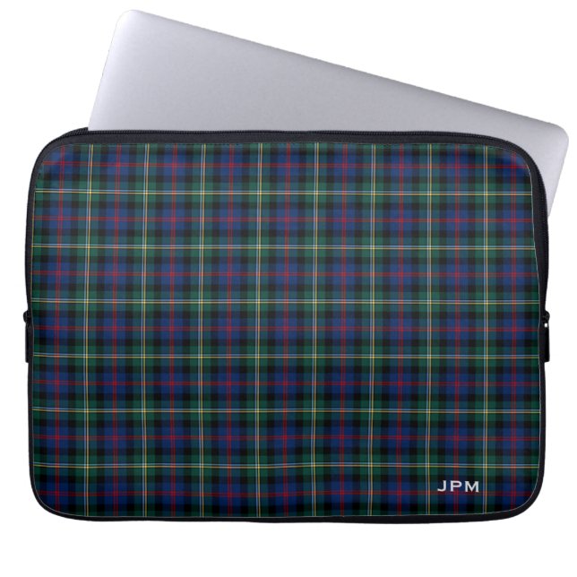 Clan Malcolm Tartan Dark Blue Kariert Monogram Laptopschutzhülle (Vorderseite)
