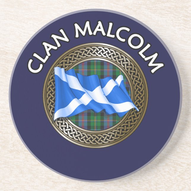 Clan Malcolm Tartan Knot & Flag Getränkeuntersetzer (Vorne)