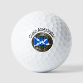 Clan Malcolm Tartan Knot & Flag Golfball
