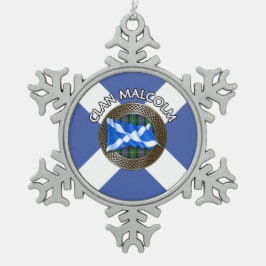Clan Malcolm Tartan Knot & Flag Schneeflocken Zinn-Ornament