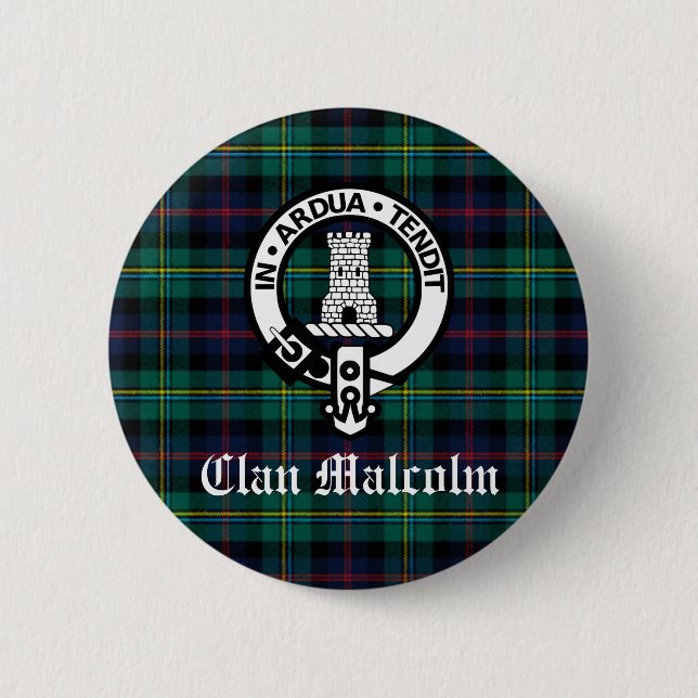 Clan Malcolm Wappen Abzeichen und Tartan Button (Vorderseite)