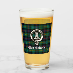 Clan Malcolm Wappen Abzeichen und Tartan Glas