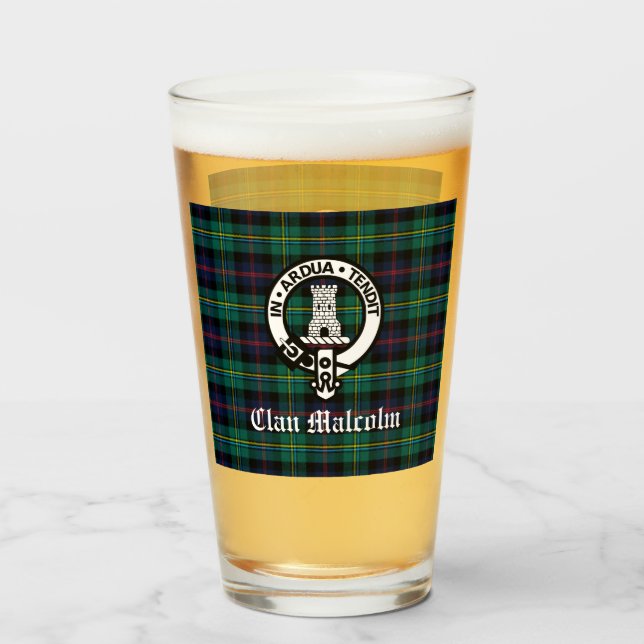 Clan Malcolm Wappen Abzeichen und Tartan Glas (Vorne (Gefüllt))