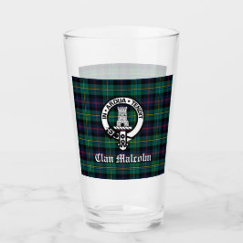 Clan Malcolm Wappen Abzeichen und Tartan Glas