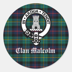 Clan Malcolm Wappen Abzeichen und Tartan Runder Aufkleber