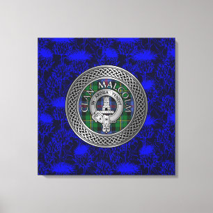 Clan Malcolm Wappen & Tartan Knot on Thistle Leinwanddruck