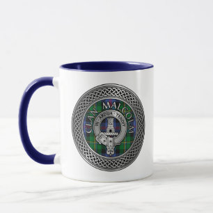 Clan Malcolm Wappen & Tartan Knot Tasse