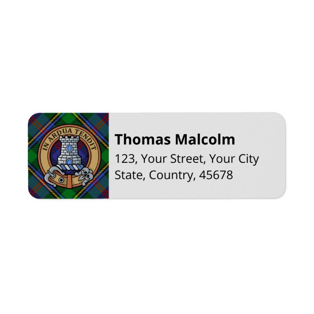 Clan Malcolm-Wappen über Tartan (Vorne)