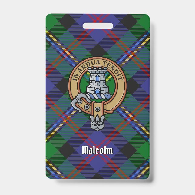 Clan Malcolm-Wappen über Tartan Ausweis (Vorderseite)