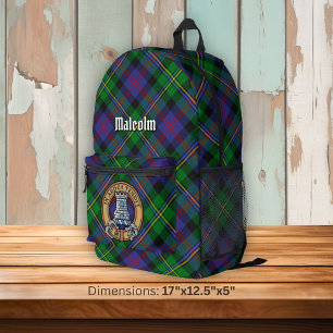 Clan Malcolm-Wappen über Tartan Bedruckter Rucksack