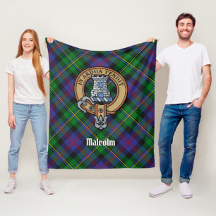 Clan Malcolm-Wappen über Tartan Fleecedecke