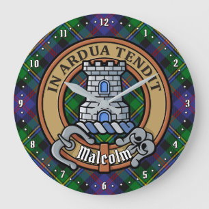 Clan Malcolm-Wappen über Tartan Große Wanduhr