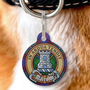 Clan Malcolm-Wappen über Tartan Haustiermarke
