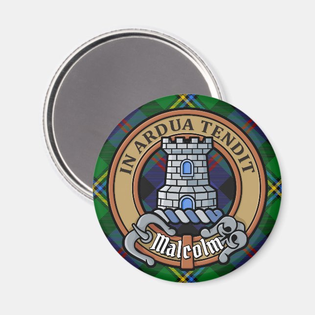 Clan Malcolm-Wappen über Tartan Magnet (Vorderseite/Rückseite)