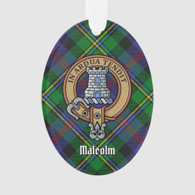 Clan Malcolm-Wappen über Tartan Ornament (Vorderseite)
