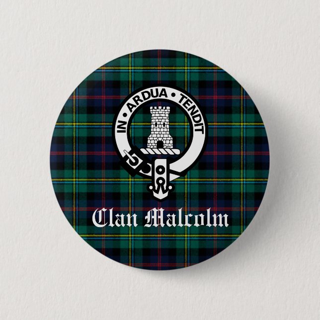 Clan Malcolm Wappenabzeichen und Tartan Button (Vorderseite)