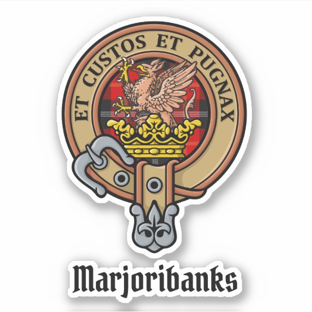 Clan Marjoribanks Wappen über Tartan Aufkleber (Vorderseite)
