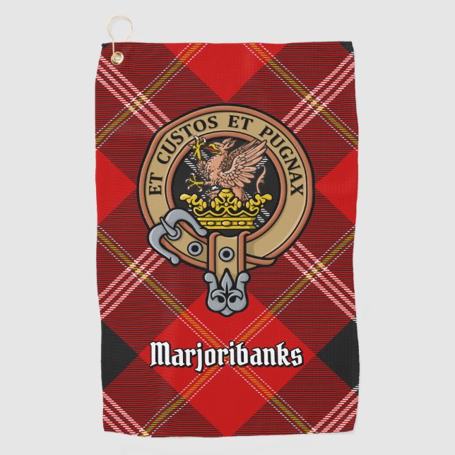 Clan Marjoribanks Wappen über Tartan Golfhandtuch (Vorderseite)