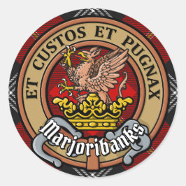 Clan Marjoribanks Wappen über Tartan Runder Aufkleber