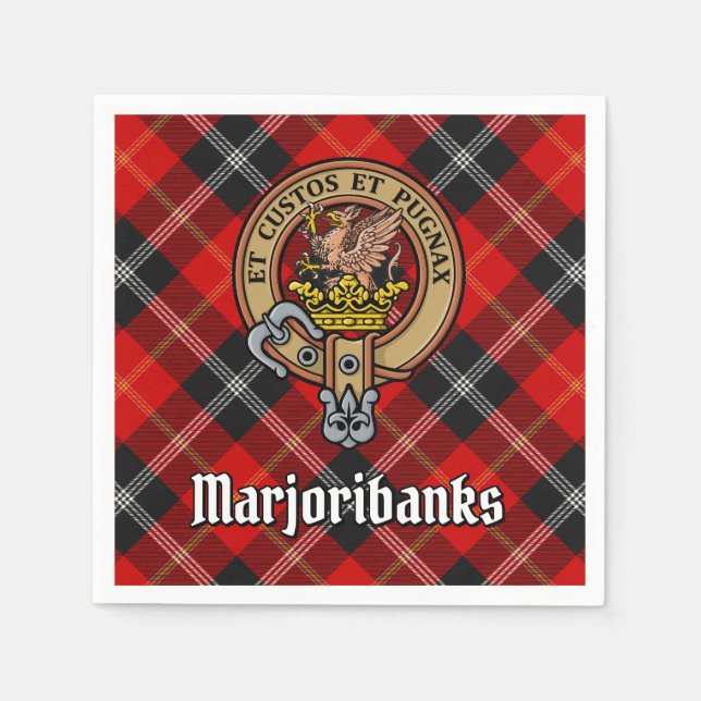 Clan Marjoribanks Wappen über Tartan Serviette (Vorderseite)