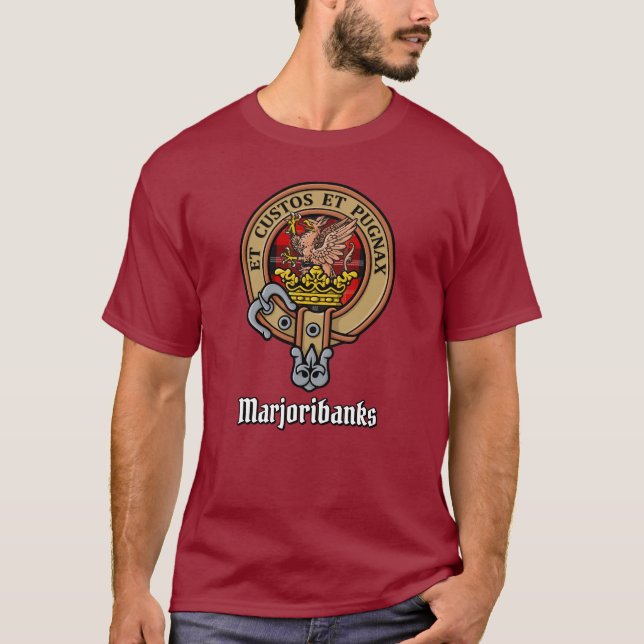 Clan Marjoribanks Wappen über Tartan T-Shirt (Vorderseite)