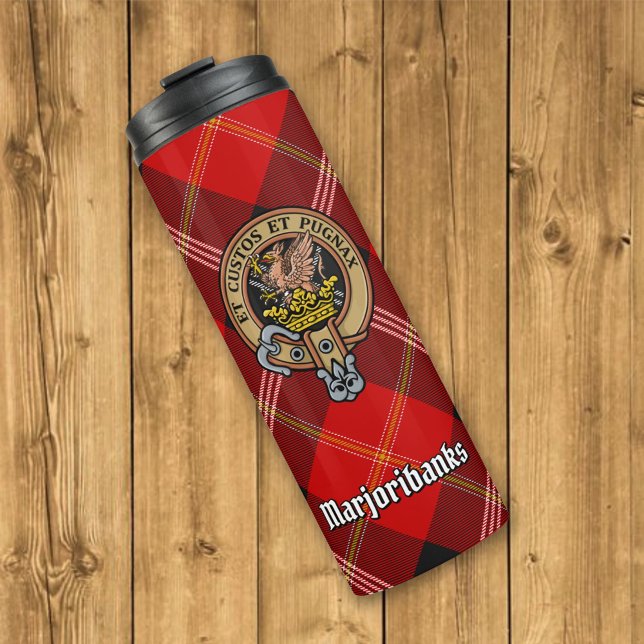 Clan Marjoribanks Wappen über Tartan Thermosbecher (Von Creator hochgeladen)