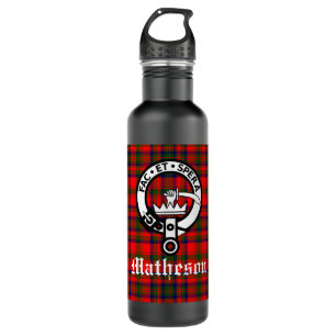 Clan Matheson Wappen Abzeichen und Tartan Edelstahlflasche