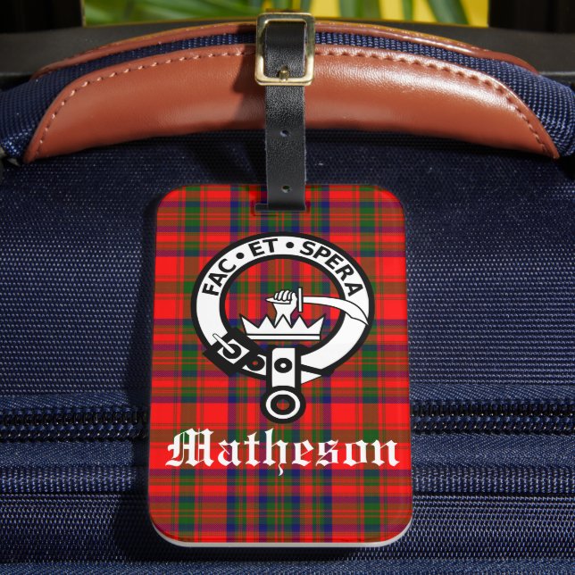 Clan Matheson Wappen Abzeichen und Tartan Gepäckanhänger (Vorderseite Insitu 2)