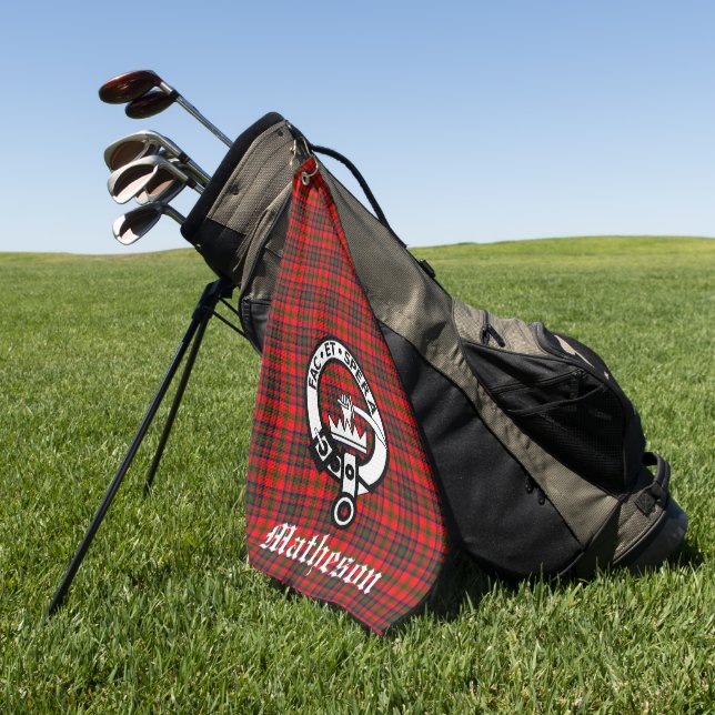 Clan Matheson Wappen Abzeichen und Tartan Golfhandtuch (Gras)