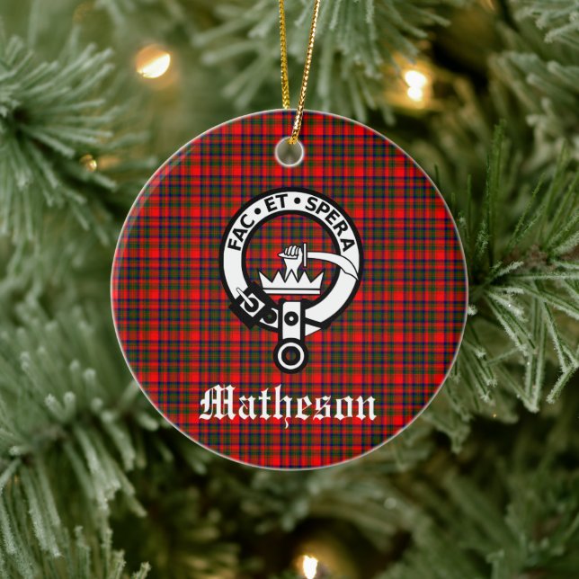 Clan Matheson Wappen Abzeichen und Tartan Keramik Ornament (Baum)