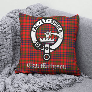 Clan Matheson Wappen Abzeichen und Tartan Kissen